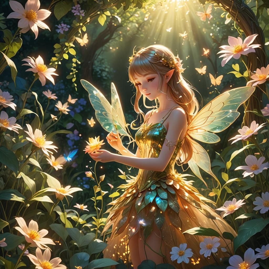 Glowing Fairy Garden in Anime Style