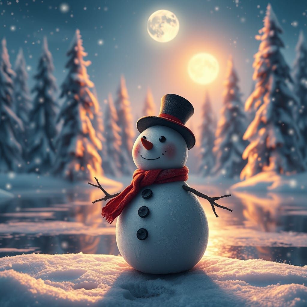 Charming Snowman at Winter Wonderland Lake