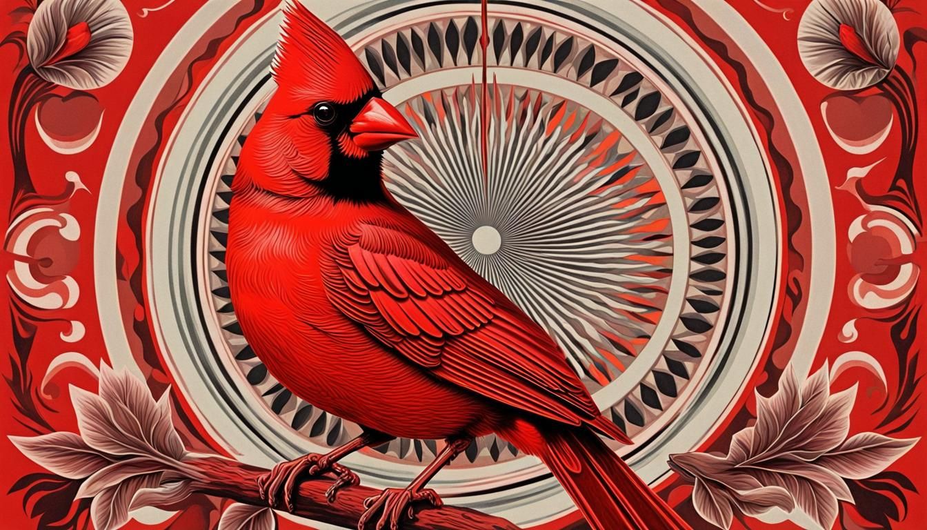 Cardinal Bird in Psychedelic Art Deco Style