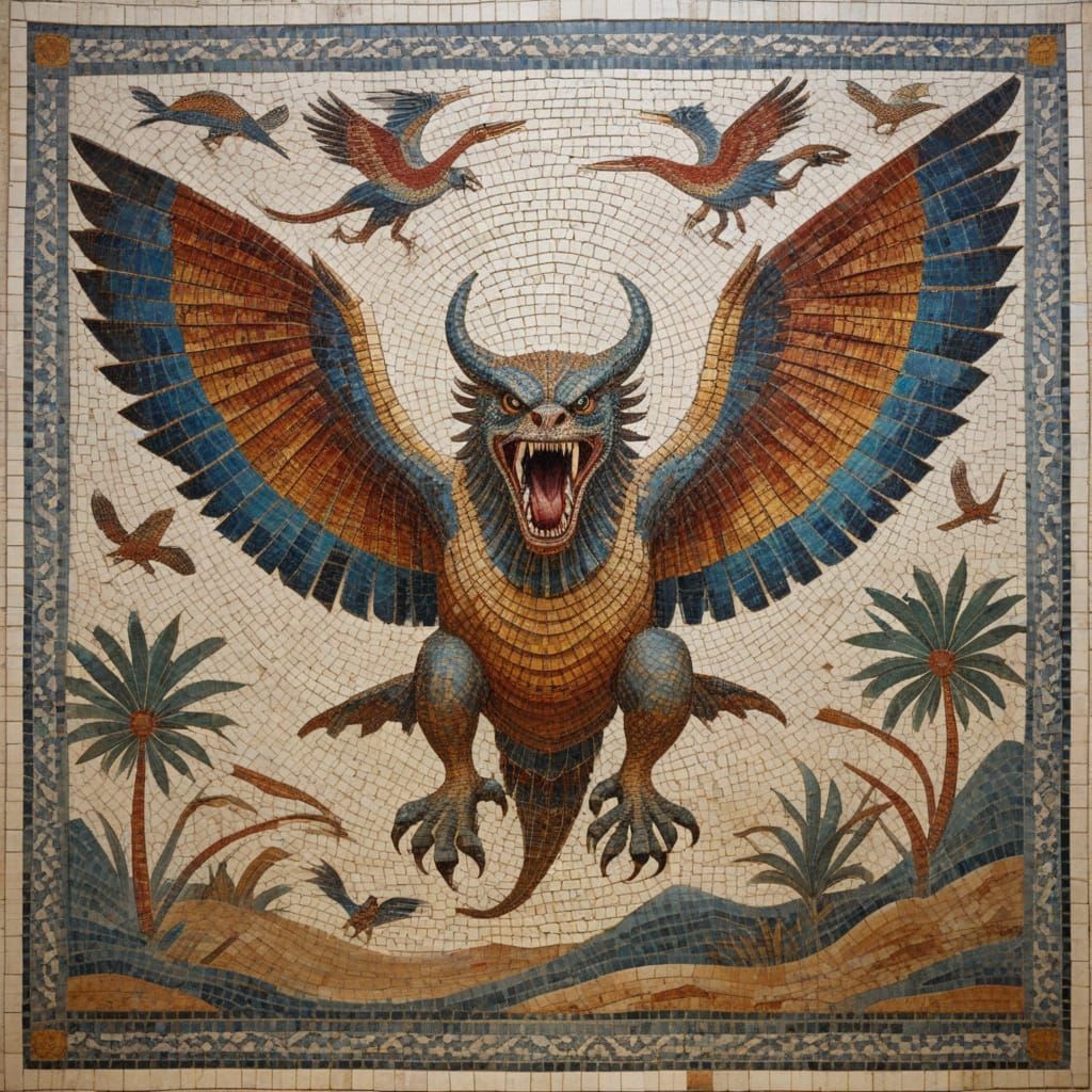 Ancient Monster in Mesopotamian Mosaic Art