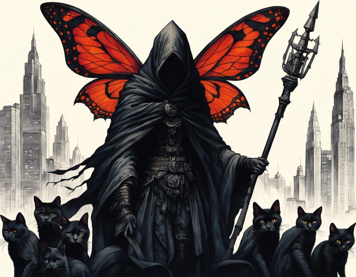 Cloaked Fairy Commands Cat Army in Gammell Style