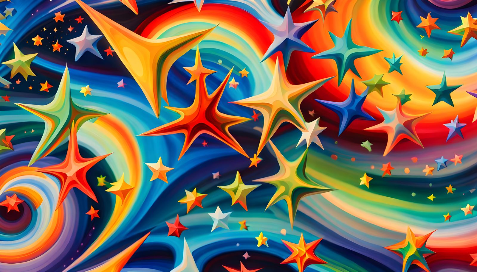 Cosmic Star Dance in Impasto Oil Painting Style