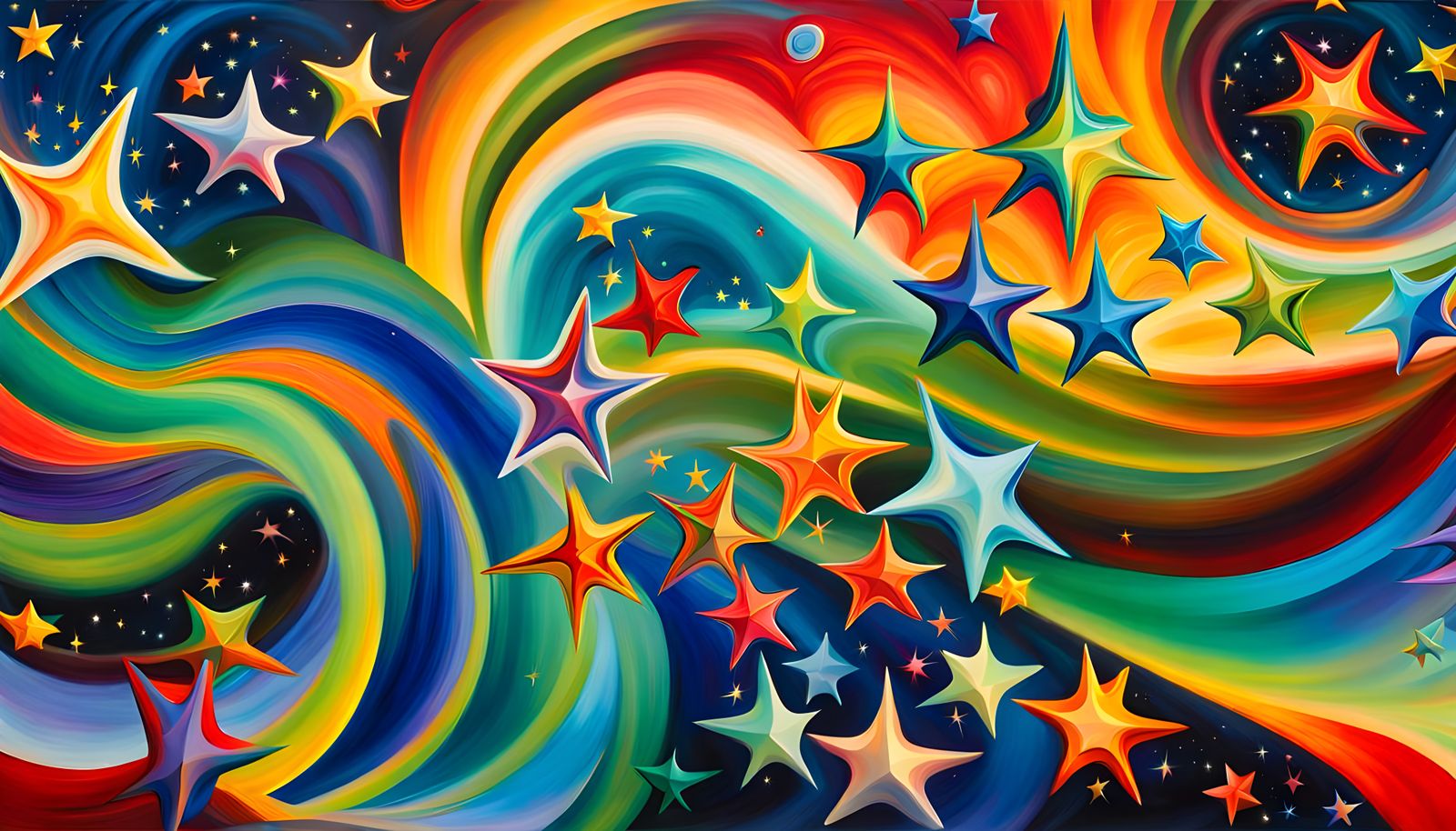 Cosmic Star Dance in Impasto Painting Style