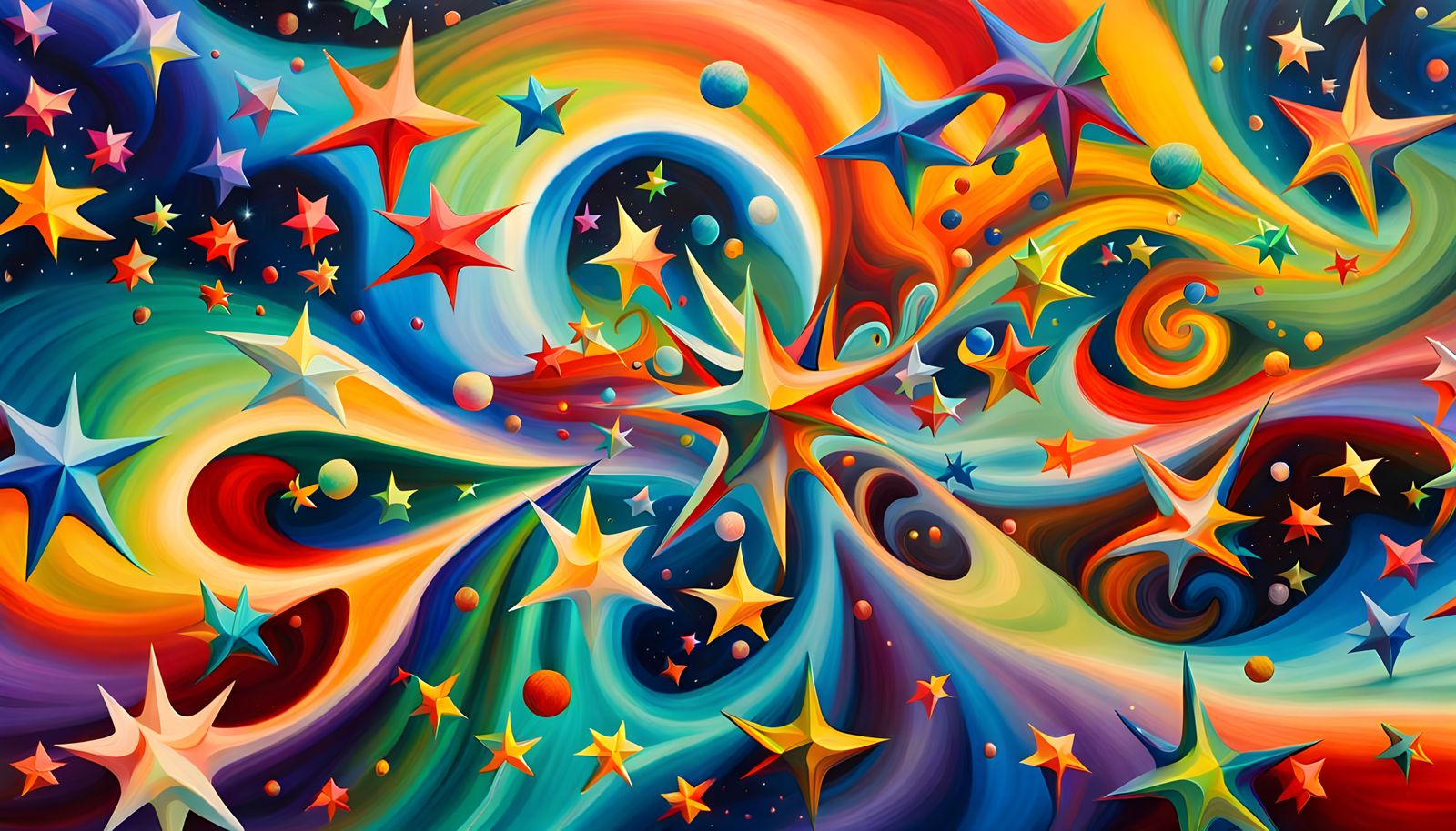 Cosmic Star Beings in Abstract Impasto Painting