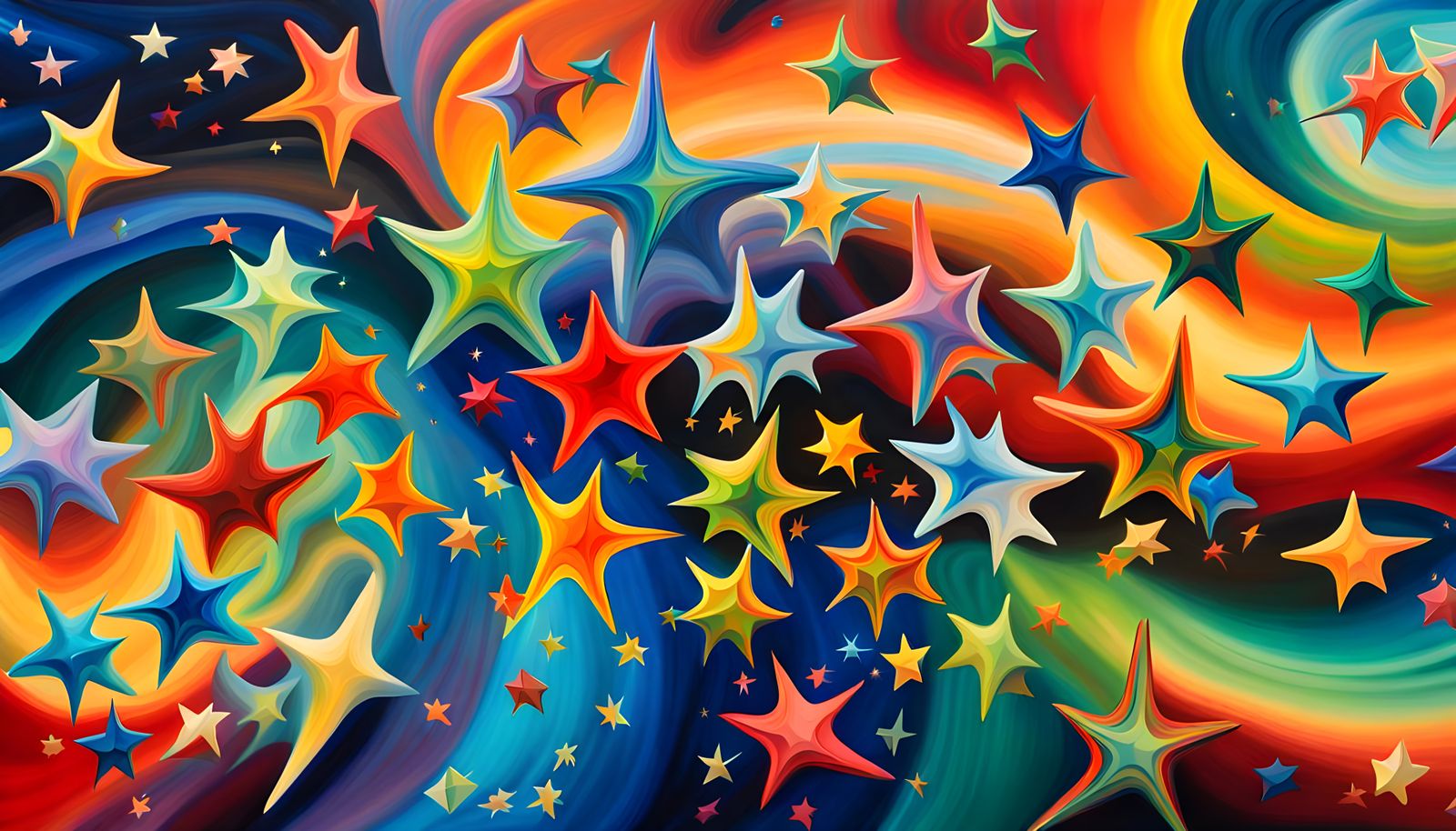 Iridescent Stars Dancing in Aboriginal Impasto Painting