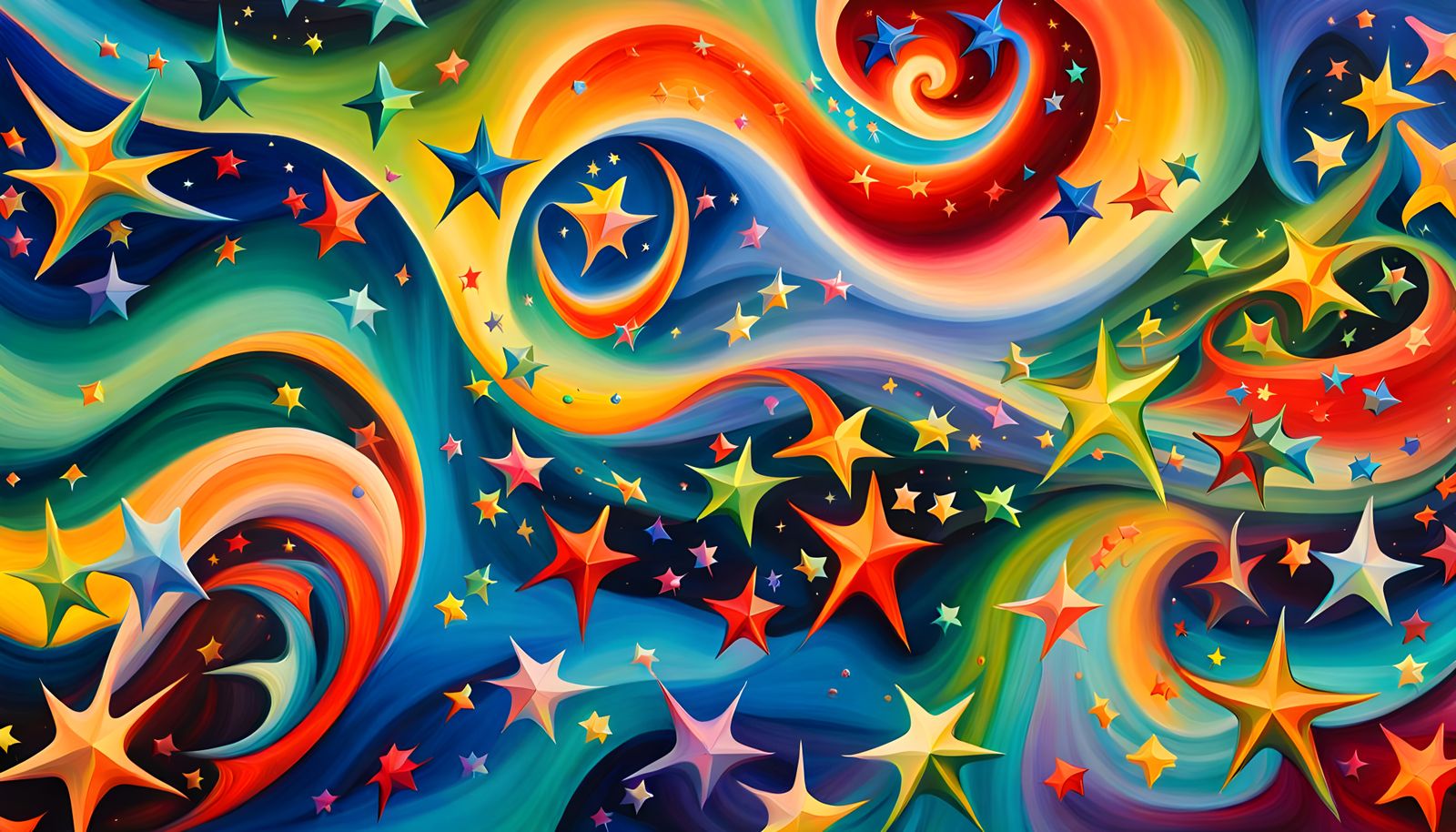 Cosmic Star-Being in Iridescent Aboriginal-like Painting