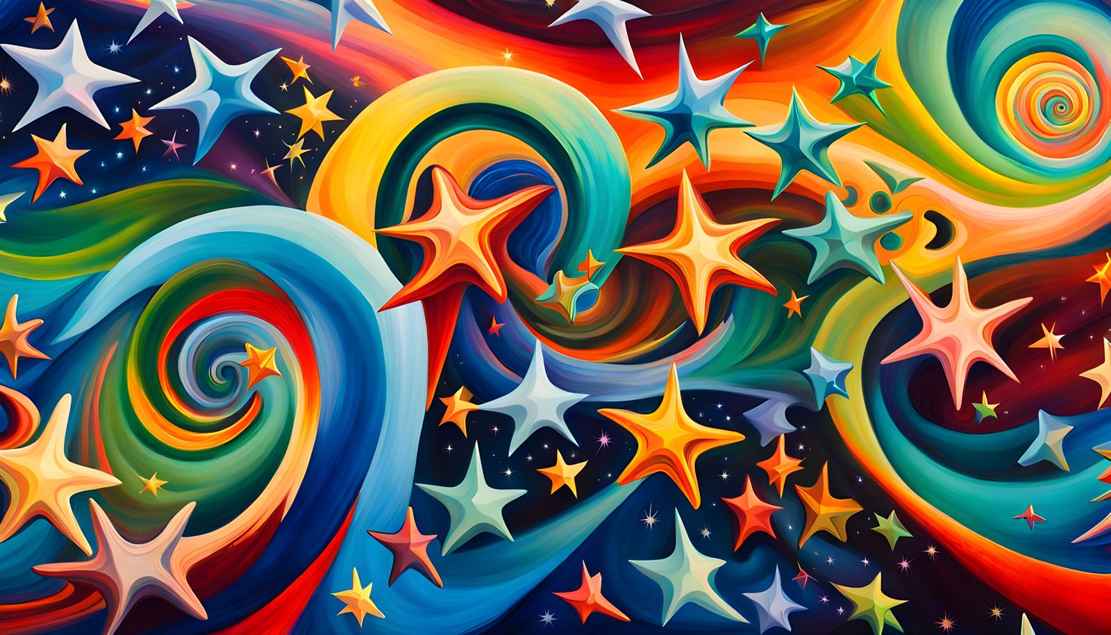 Cosmic Star Dance: Impasto Painting in Vivid Colors