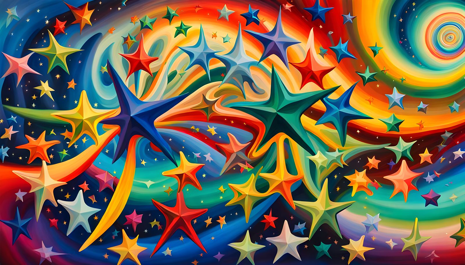 Iridescent Stars Dancing in an Impasto Painting