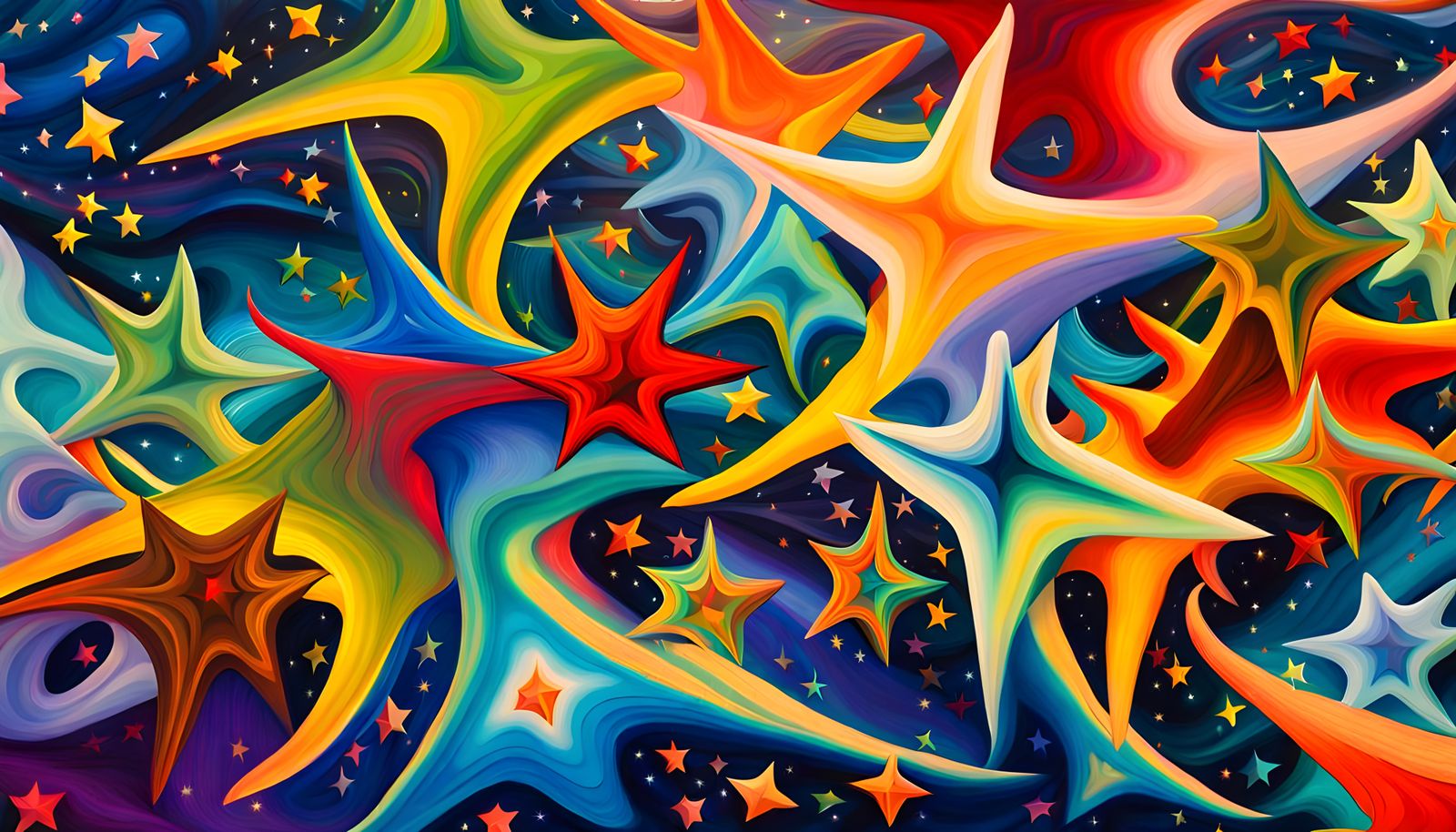 Celestial Stars Dancing: Impasto Oil Painting in Vivid Color...