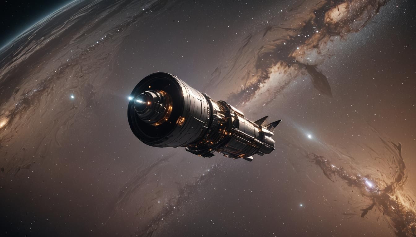 Spacecraft Orbiting Saturn: Vivid Digital Art, Metallic Deta...