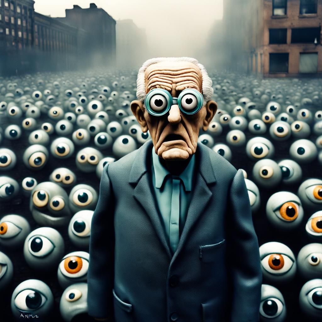 Surreal Googly Eyes in Urban Landscape, Photorealistic Style