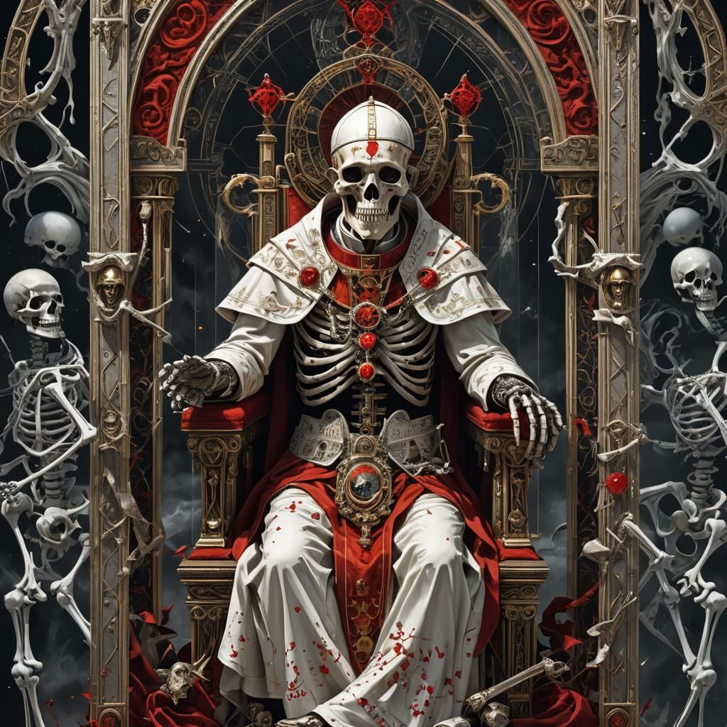 Skeleton Pope Tarot Card in Dark Fantasy Style