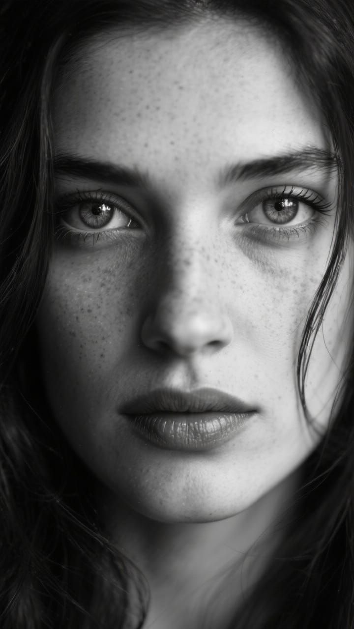Hyper Realistic B&W Portrait: Haunting Nordic Elegance