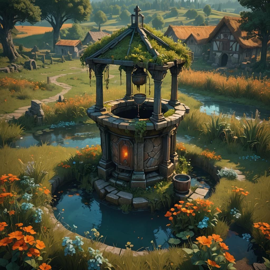 Medieval Well with Dark Plants, Splash Art