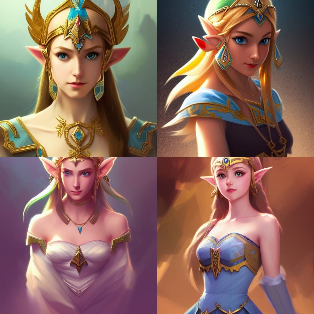 Princess Zelda Portrait in Hyperdetailed Art Nouveau Style