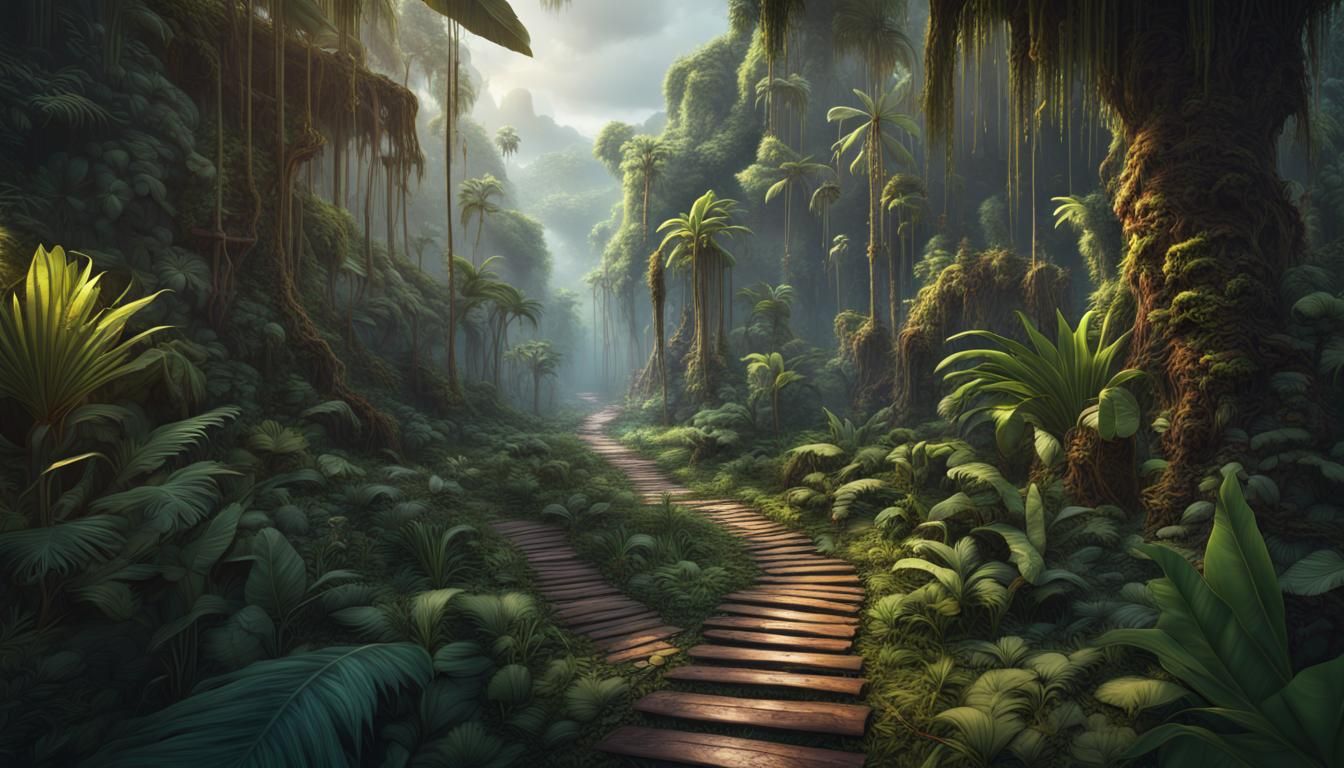 Lush Tropical Jungle Path Concept Art