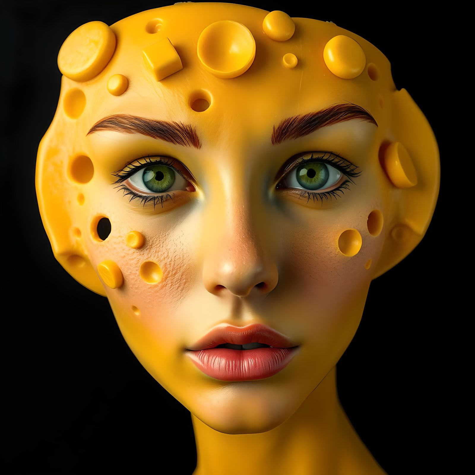 Surreal Cheese Face with Jalapeno Eyes