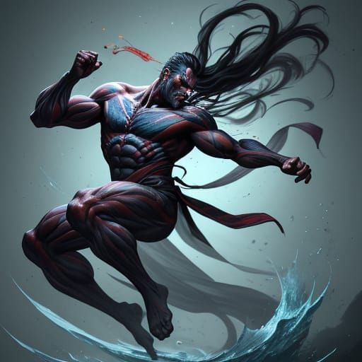 Martial Arts Demon in Motion, Vibrant Concept Art