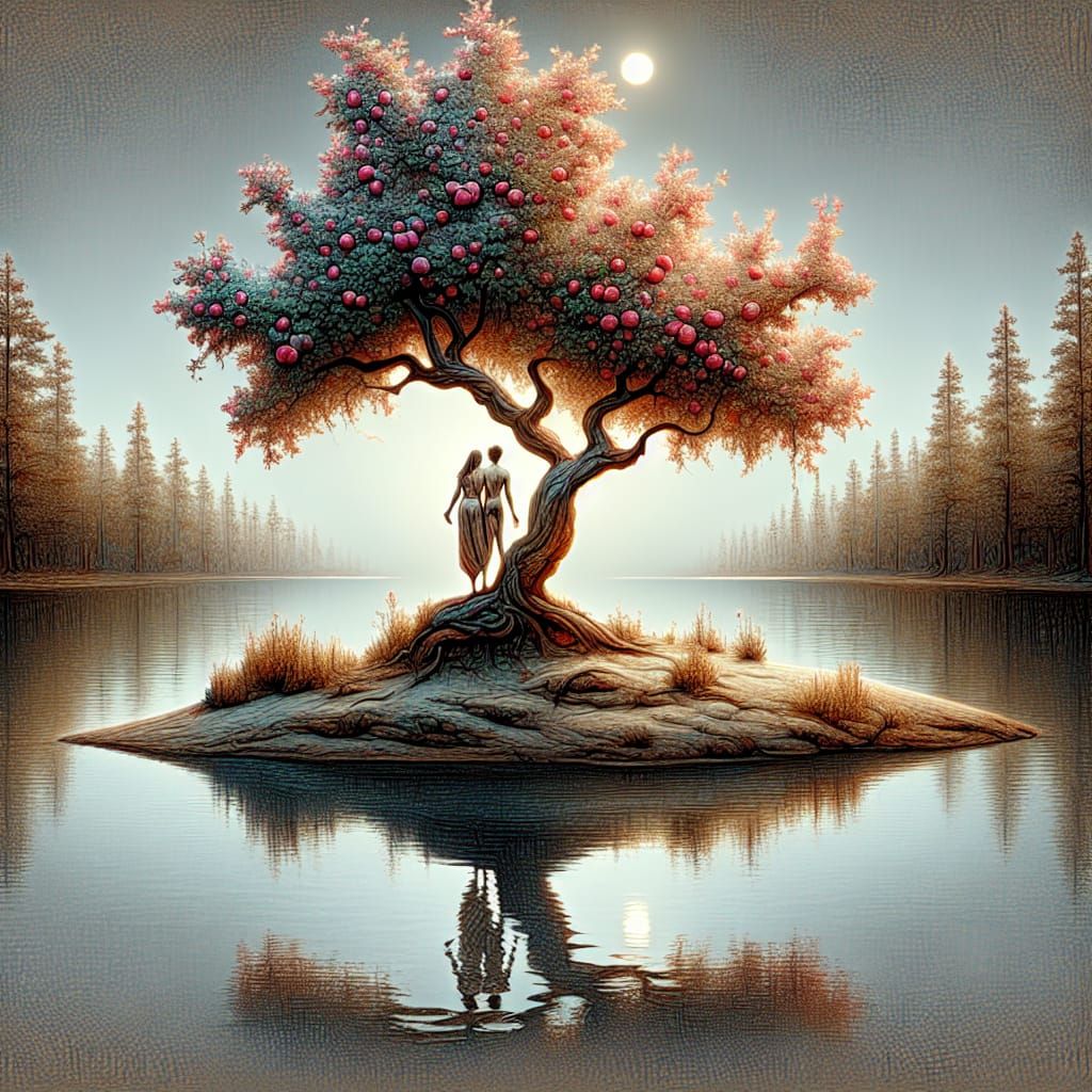 Adam and Eve Intertwined with Crabapple Tree