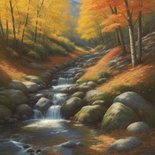 Autumn Mountain Path Oil Painting in Impressionist Style