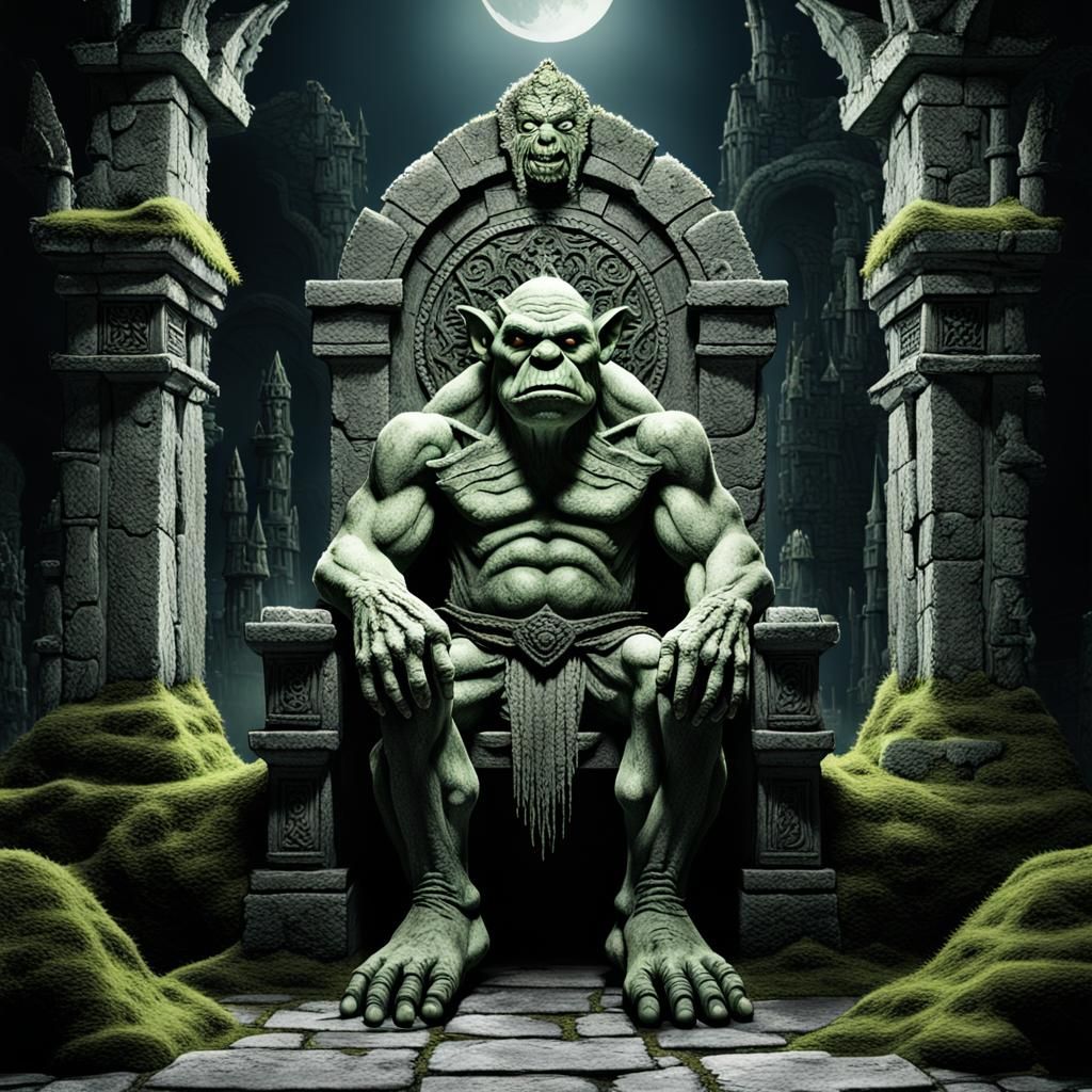 Evil Troll on Throne in Dark Fantasy Style