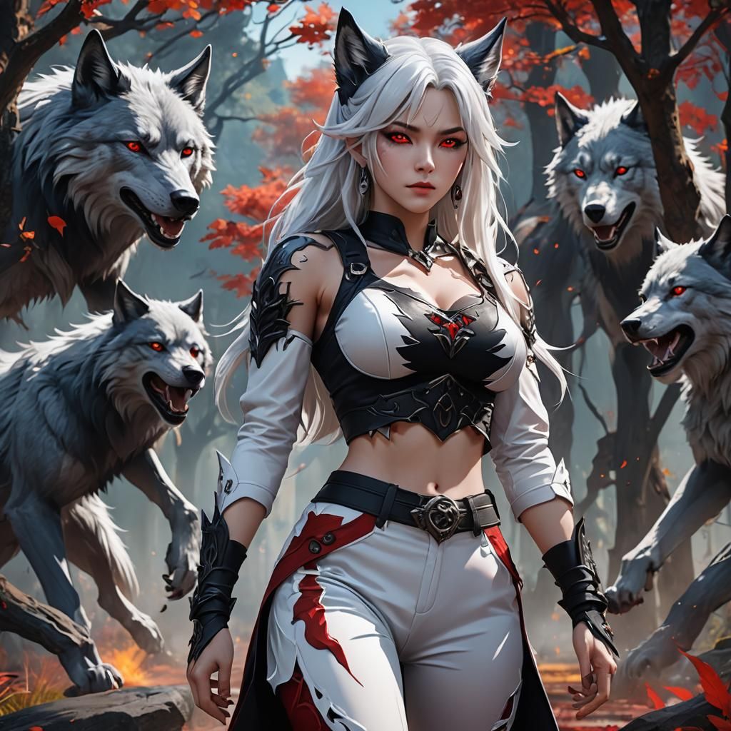 Anime Woman with Wolf Ears in Detailed Matte Painting