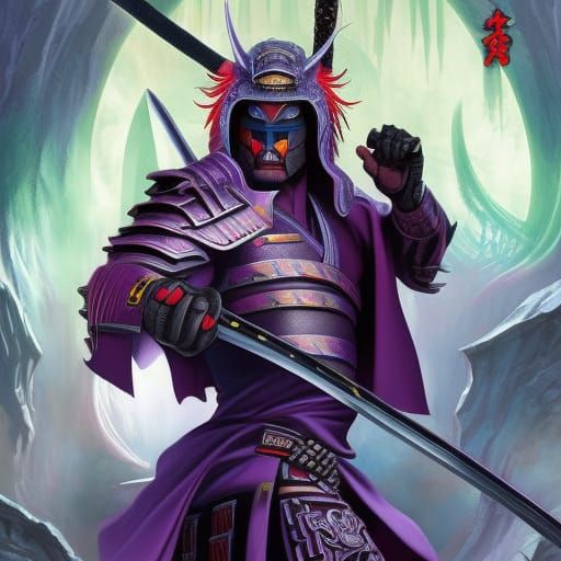 Demon Samurai Action Shot in Digital Painting Style