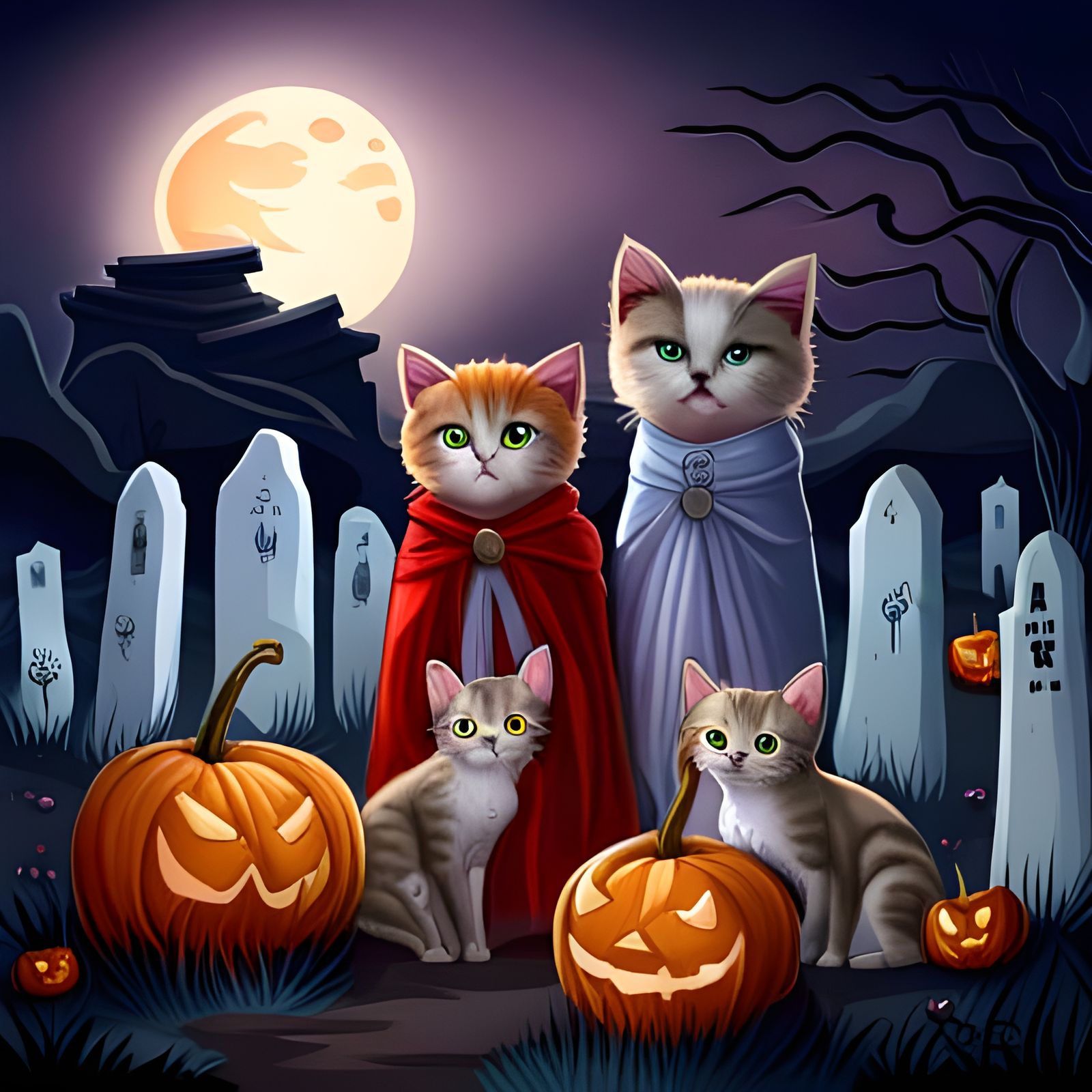 Kittens' Halloween Party in Pet Cemetery