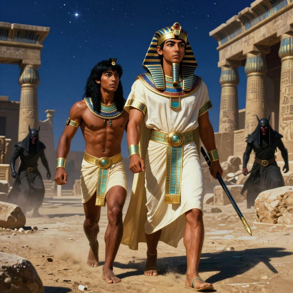 Sorcerer King Tut and Native Lover Fleeing Assassins