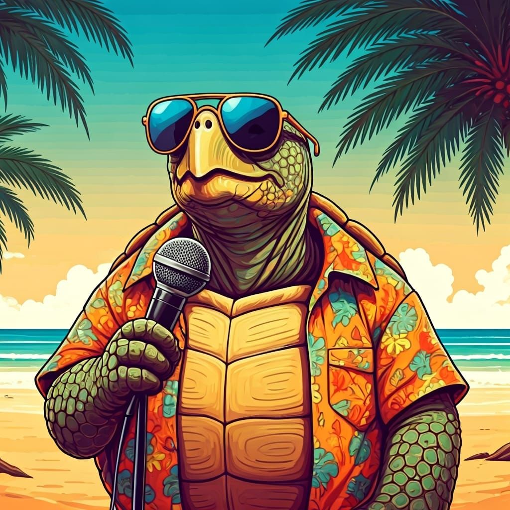 Turtle Singer's Beach Karaoke in Expressive Style