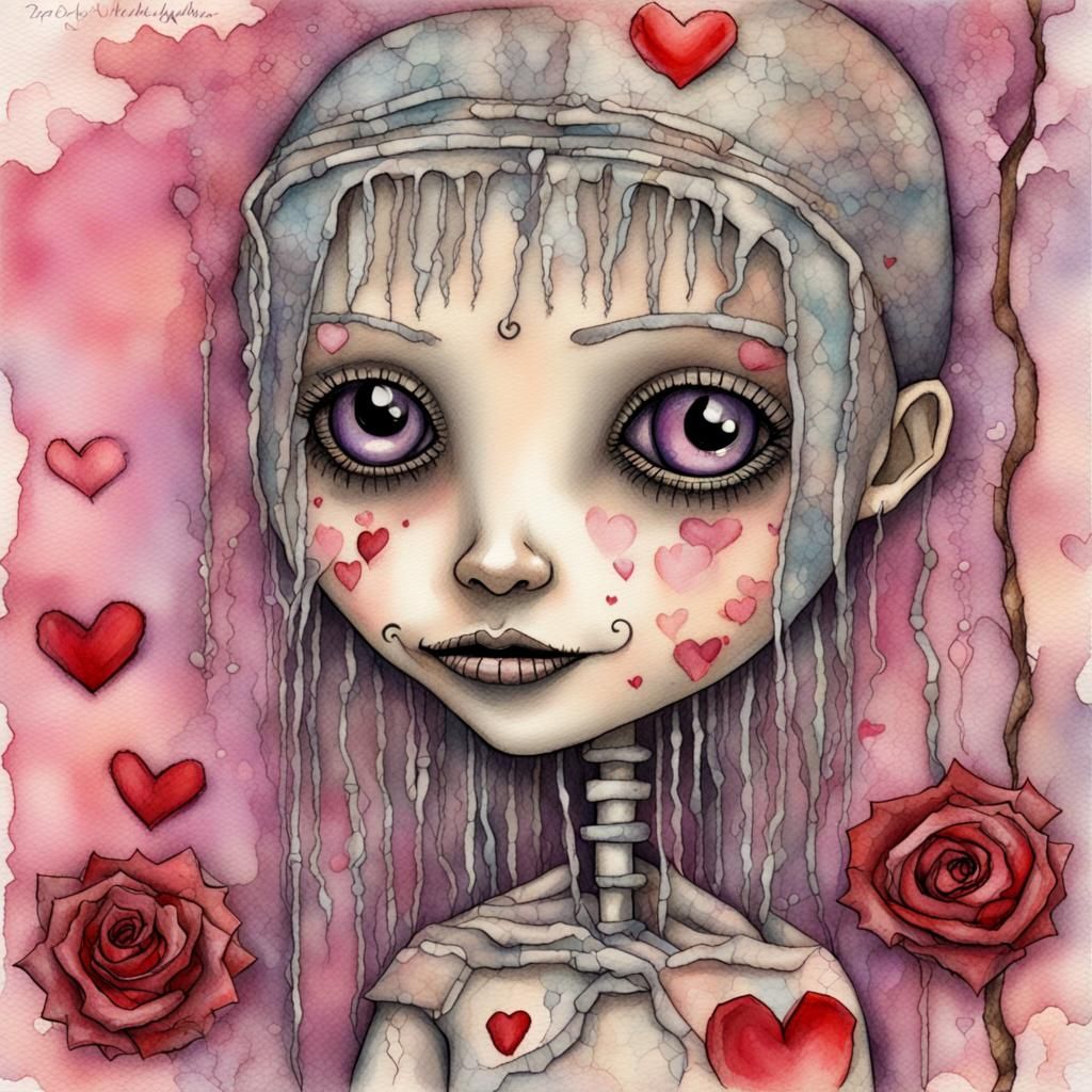 Cyborg Valentine Card in Kawaii Pastel Watercolor Style