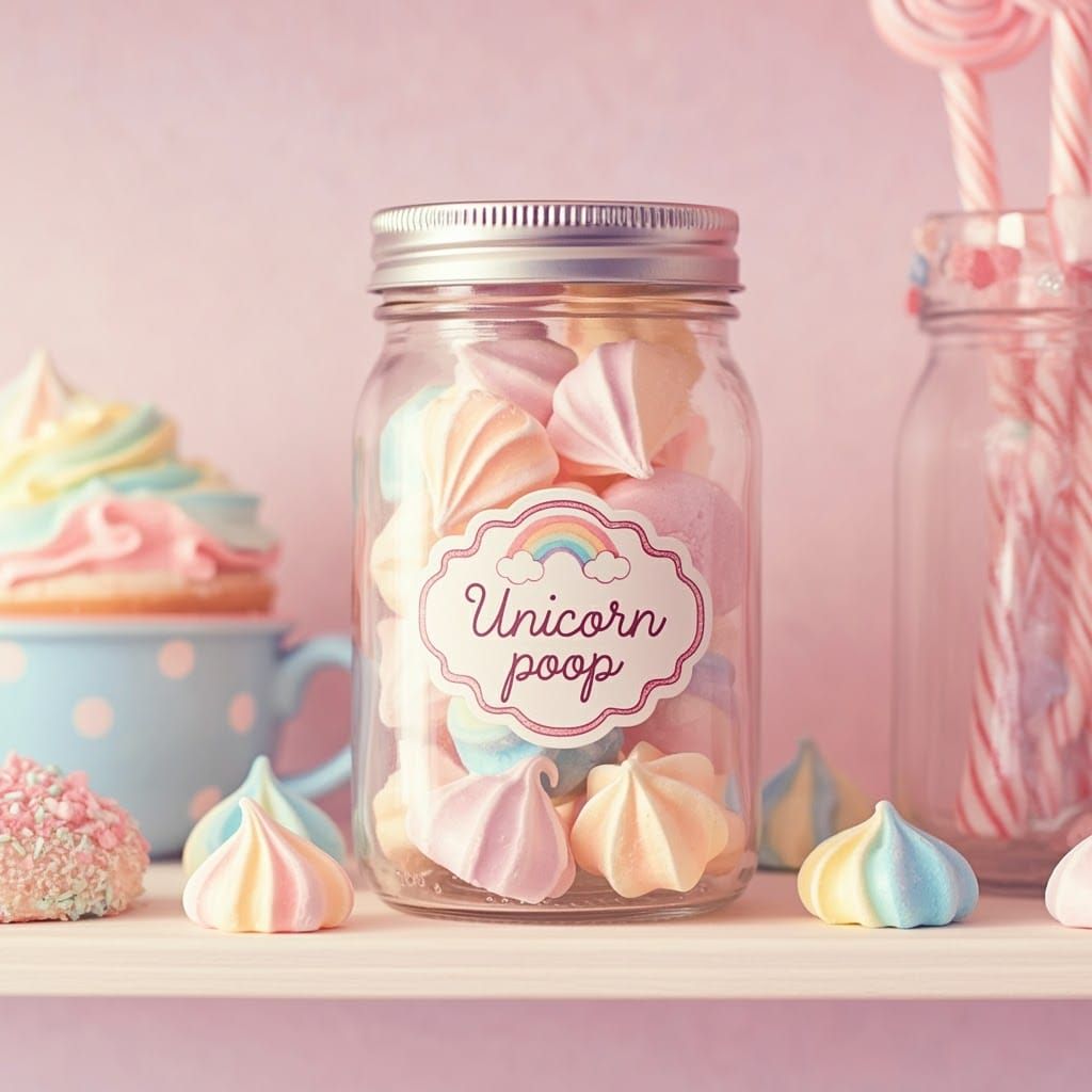 Rainbow Unicorn Poop Meringues in Vintage Jar