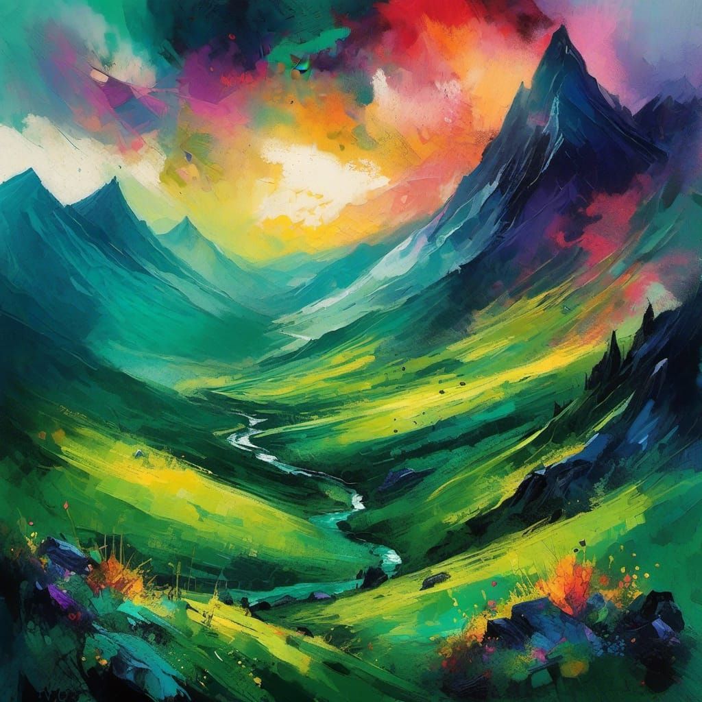 Fauvist Volcanic Wasteland Landscape Painting