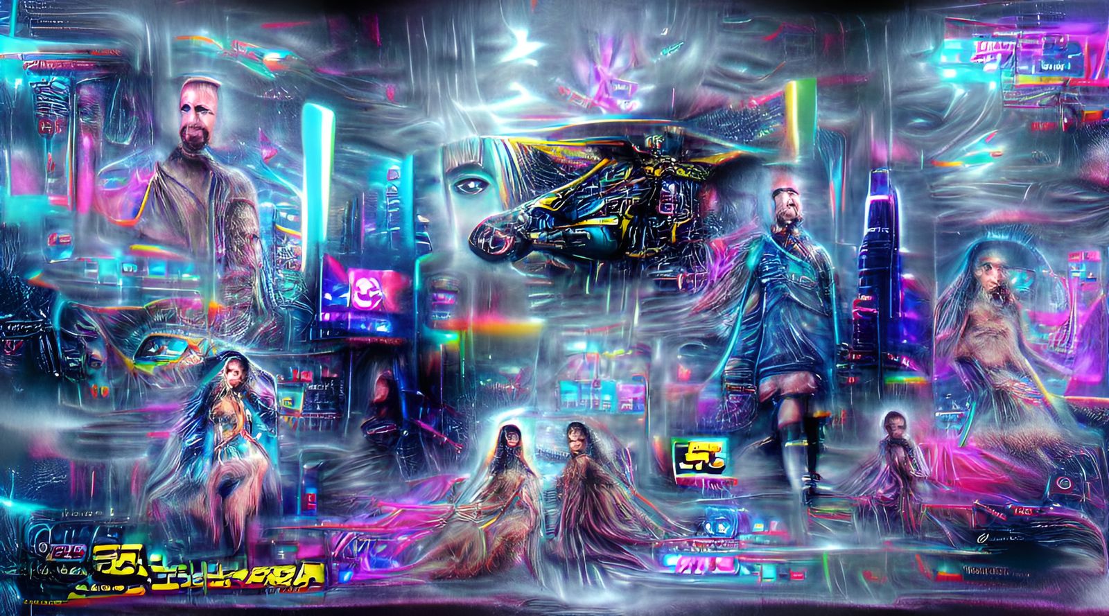 Holographic Astral Cosmic Illustration in Cyberpunk Style