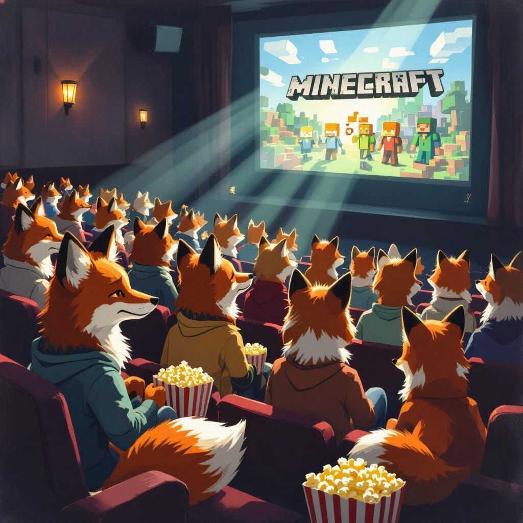 Foxes Watch Minecraft Movie in Cozy Theater