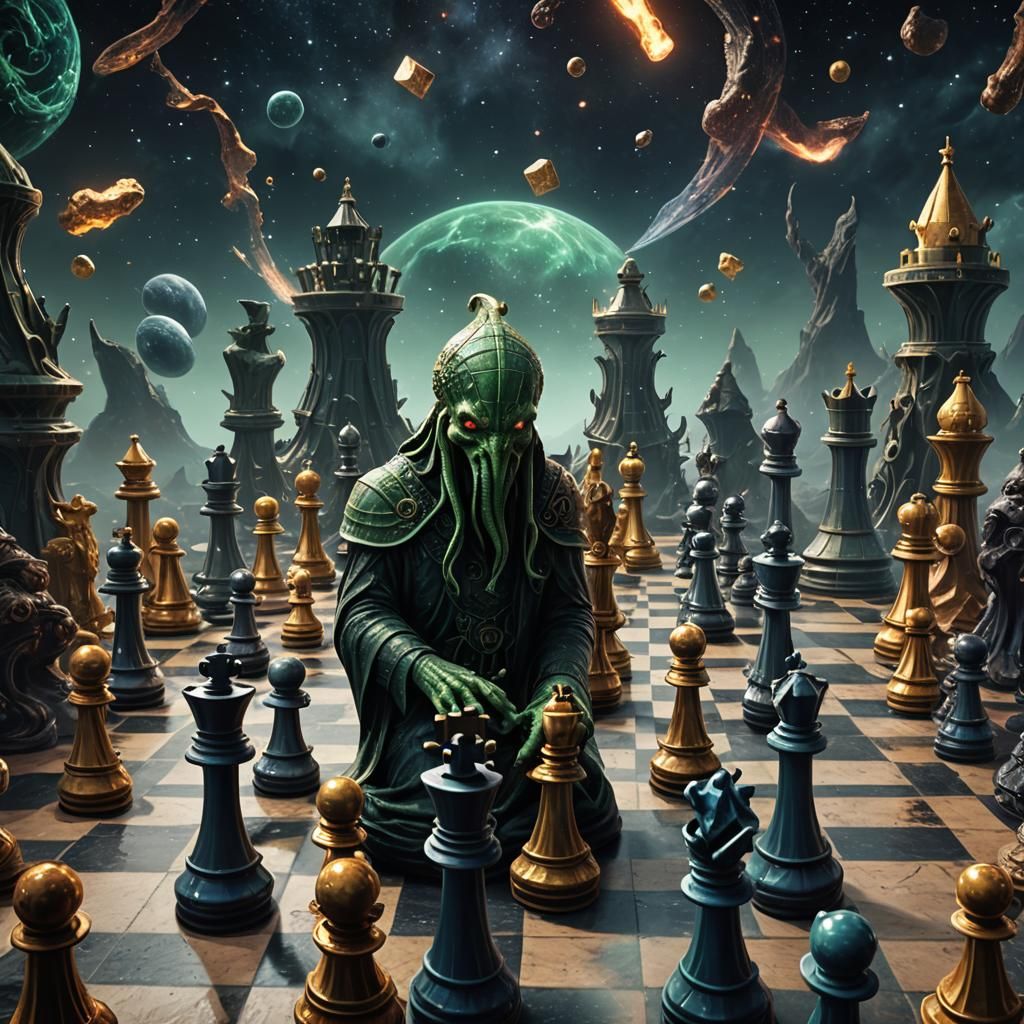 Cthulhu Mythos Chess Game in Warped Starfield