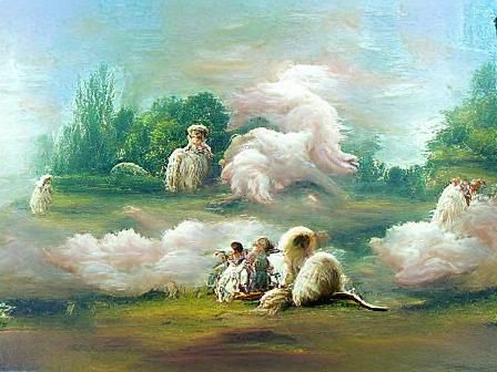 Rococo Shepherd and Sheep in Serene Landscape