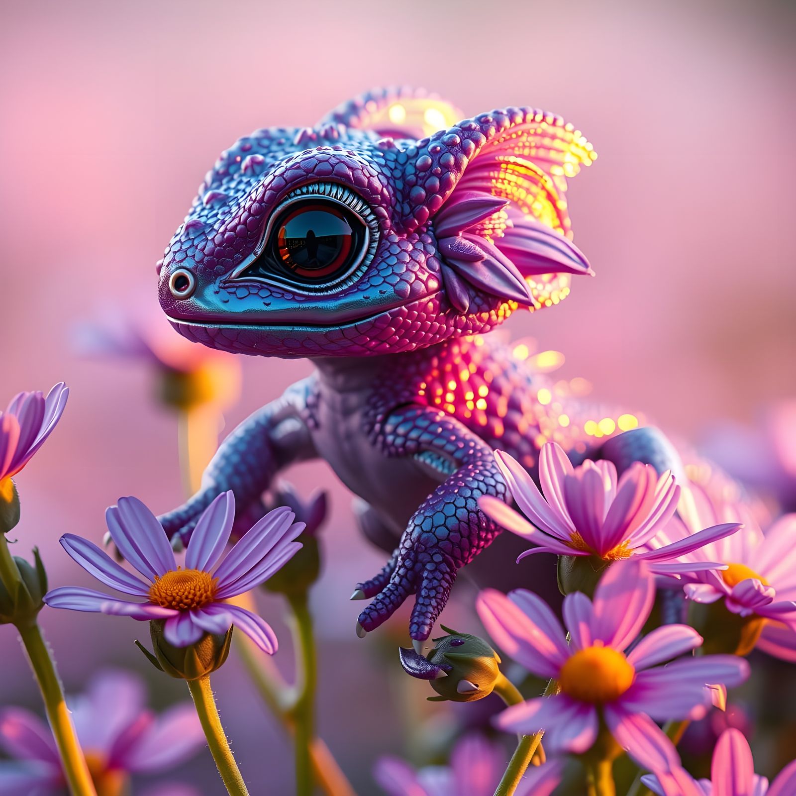 Iridescent Dragon on Dewy Daisies