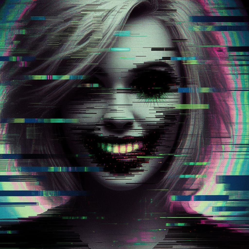 Glitchcore Portrait of a Woman with Neon Accents