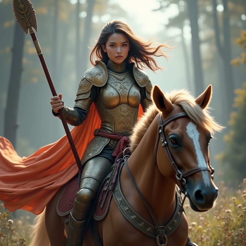 Woman in Paladin Armor on Pony, Fantasy Art