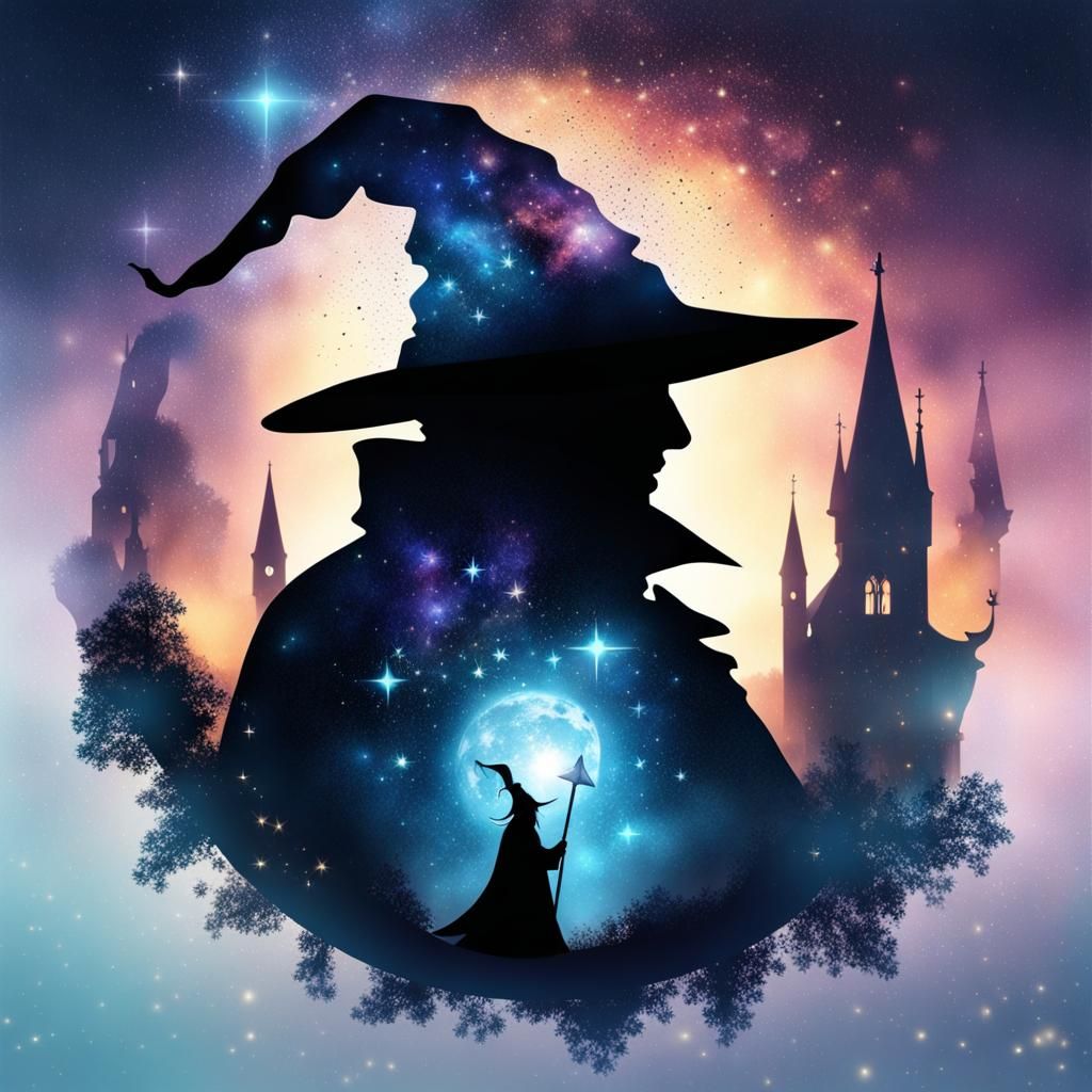 Magical Wizard Silhouette in Double Exposure Collage