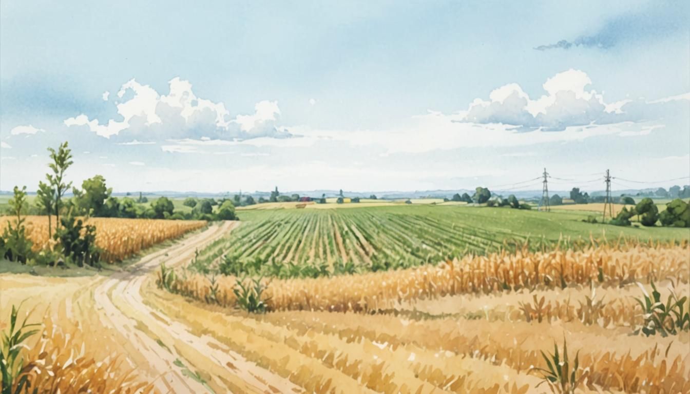 Rural Cornfield Landscape in Watercolor Comic Art