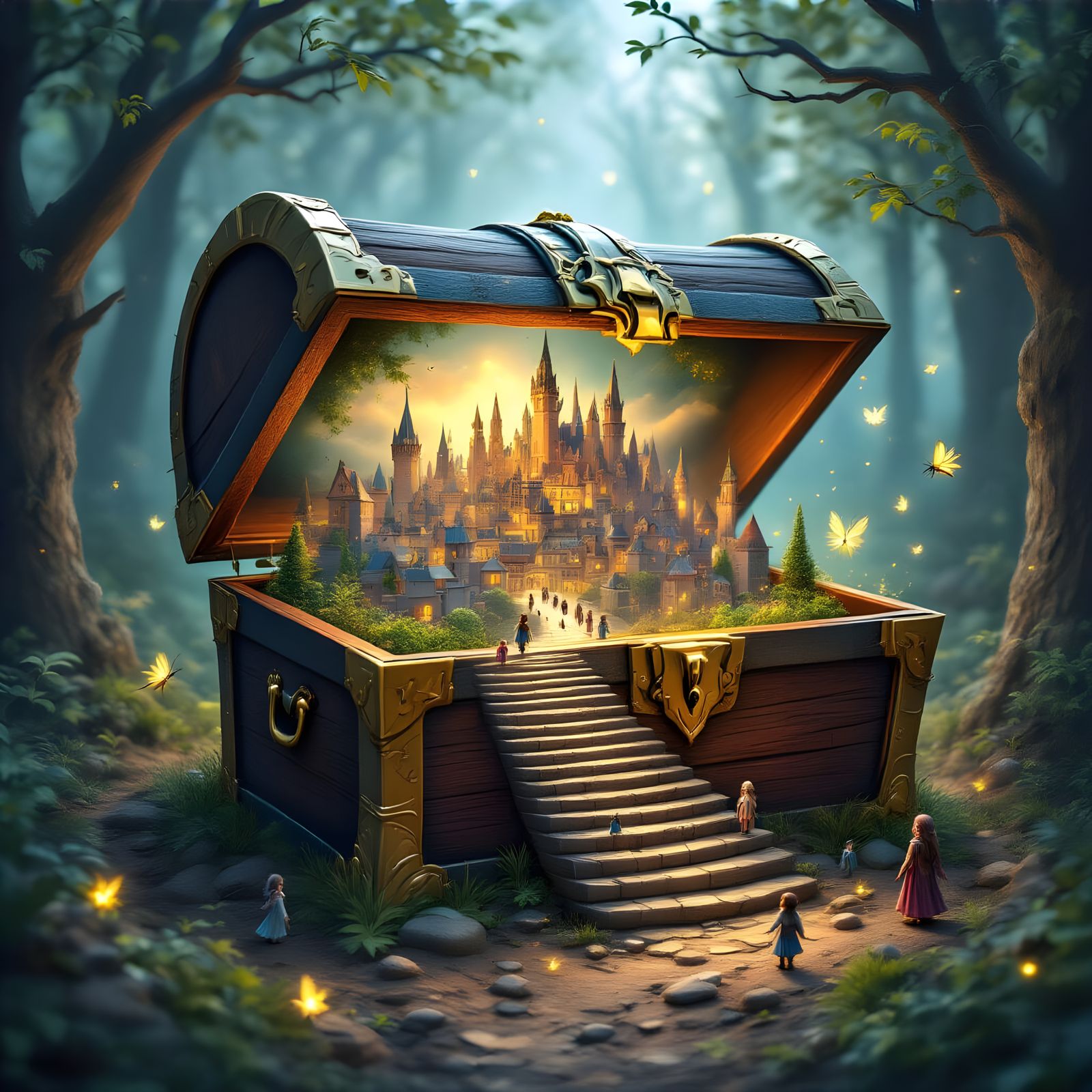 Magical City Inside Treasure Chest: 3D Art
