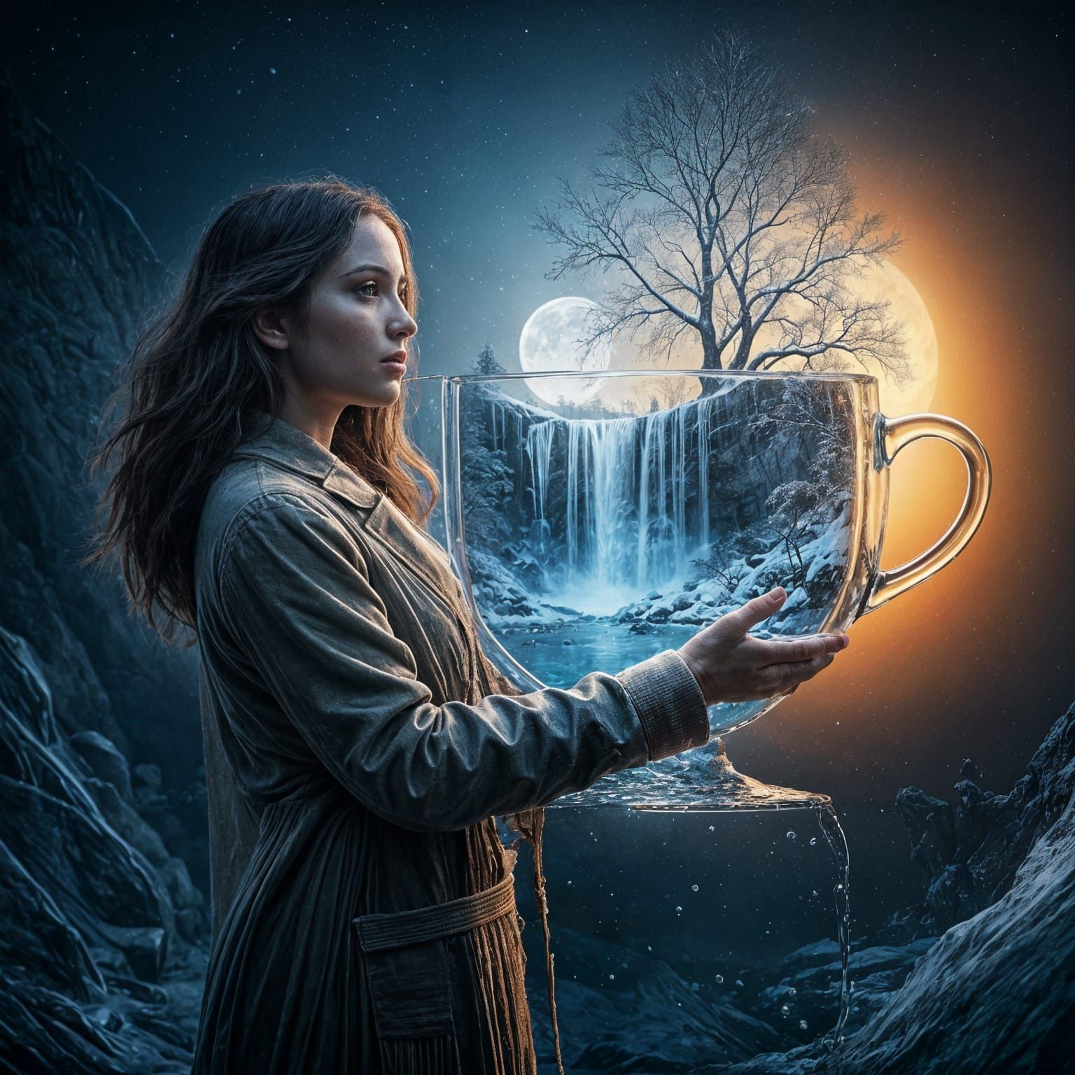 Serene Winter Scene in Hyperrealistic Style