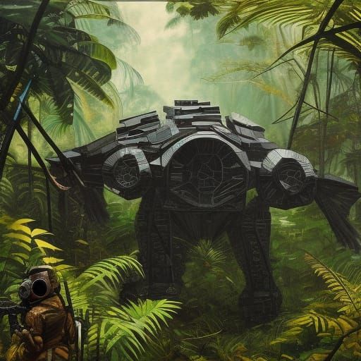 Crashed TIE Fighter in Jungle, Egon Schiele Style