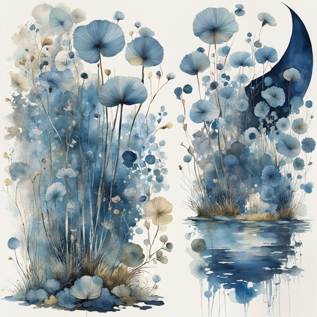 Detailed Water Reflections in Art Brut Style