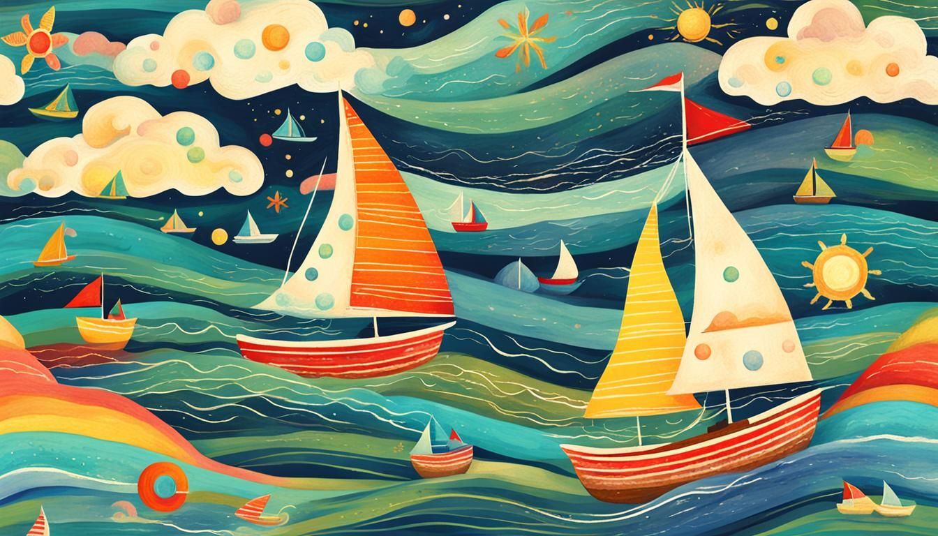 Whimsical Vintage Sailboat Scene in Digital Art