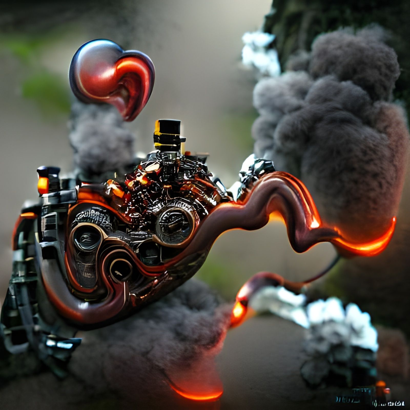 Steampunk Mechanical Heart with Lava Smoke