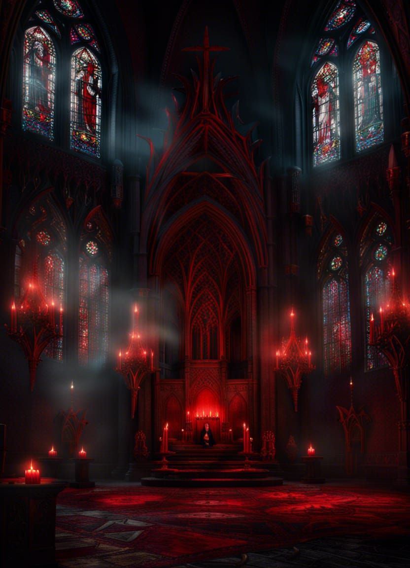 Vampires Worshiping in Gothic Church Interior