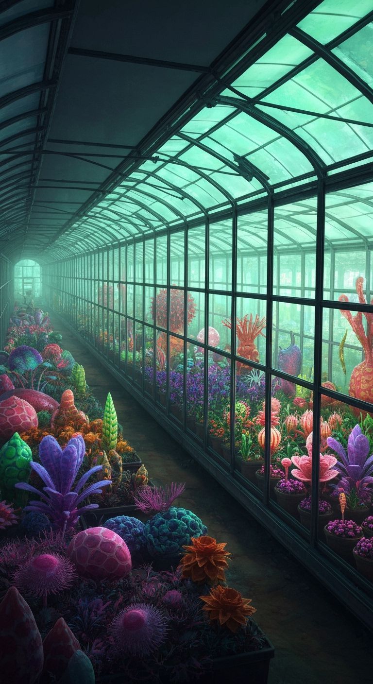 Alien Crops Thrive in Bioluminescent Martian Greenhouses